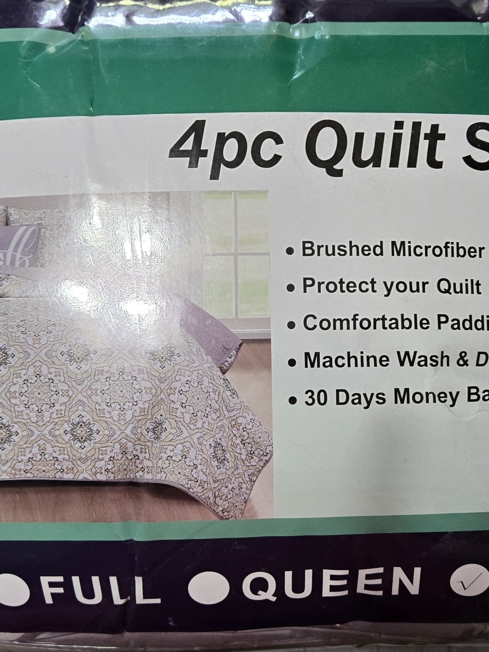 4pc King Quilt Set - Yellow and Gray Patterned Bedding